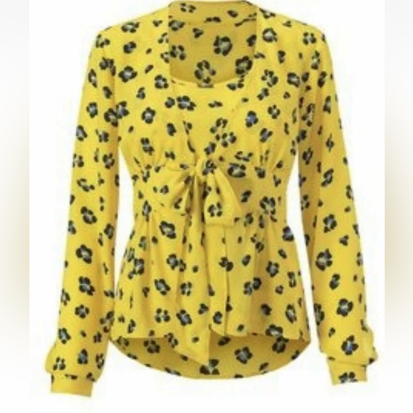 Cabi Sunny Set Blouse Tank Yellow Animal Print Cheetah Wrap Tie Size Small 5596 - Picture 2 of 7